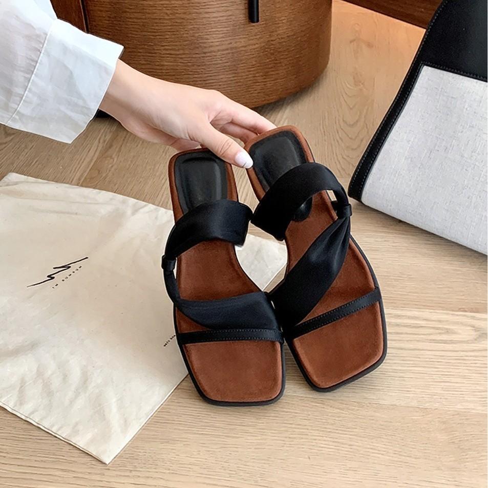 Internet celebrities with the same two wear drag~ 4cm square head heightened thick bottom wrap with beach vacation slippers women sandals wear summer