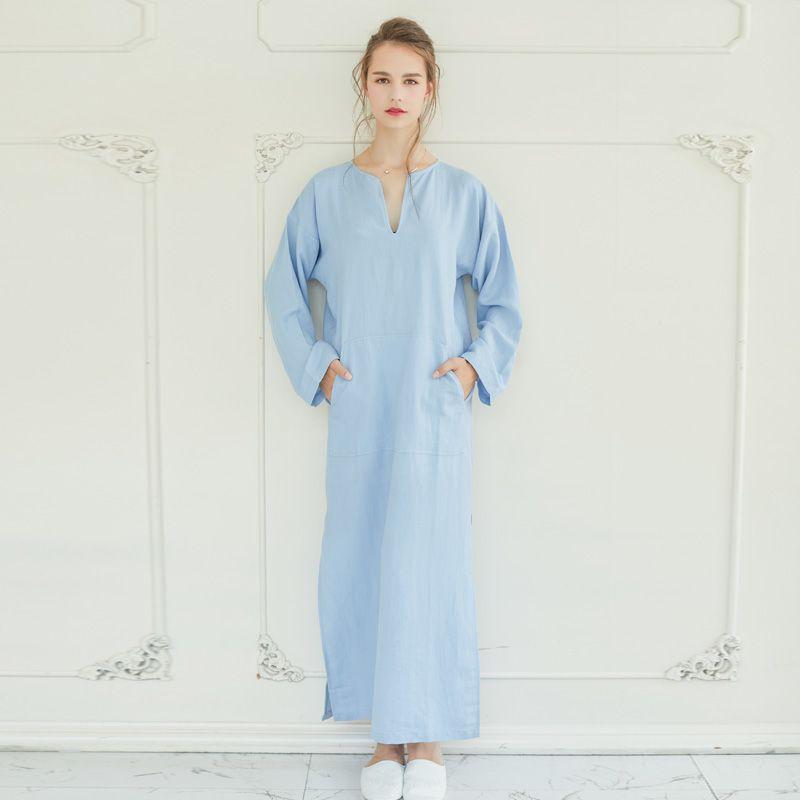

Mori Fresh Linen Cotton Long Pajamas Nightgown Women s Bathrobe New Chinese Style Nightdress Cotton Linen Homewear Retro Robe Light Blue 165 (L)