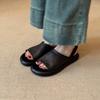 Cowhide version retro open-toed one-word sandals women's summer wear versatile vacation beach shoes flat-bottomed cool slippers