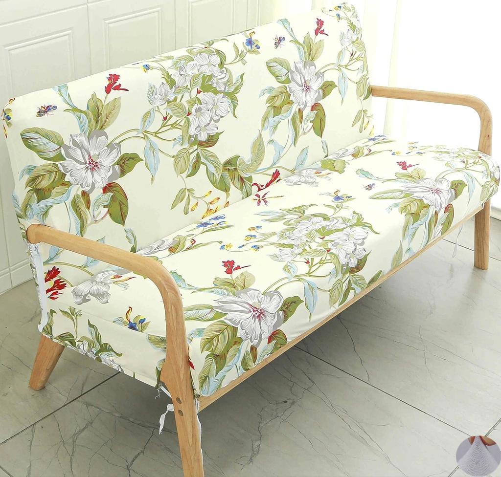 Printing Armless Futon Covers Stretch Futon Couch Cover Folding Sofa Bed Slipcover Furniture Protector with Elastic Bottom