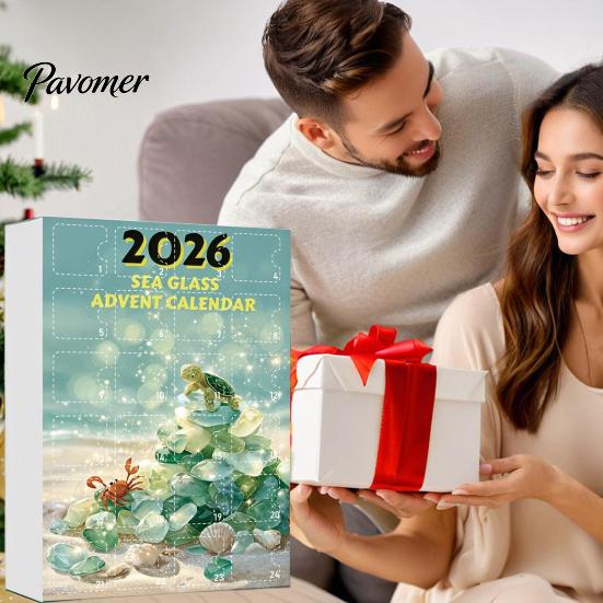 Ornamenti a Tema Oceanico Calendario dell'Avvento di Natale in Vetro Marino, Scatola Conto alla Rovescia di 24 Giorni con Accessori Decorativi Stagionali Ornamenti per Albero in Acrilico,