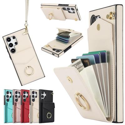 Wrist Strap Phone Case for Samsung Galaxy S23 S21 FE S24 Plus S22 Ultra A13 A53 A52 A73 A33 A14 A24 A54 with Card Holder Cover