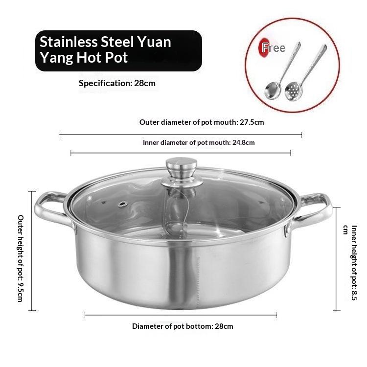 Dual Flavor Hot Pot 304 Stainless Steel Large Capacity Thickened Household Soup Pot Compatible with Induction Cooktop Gas
