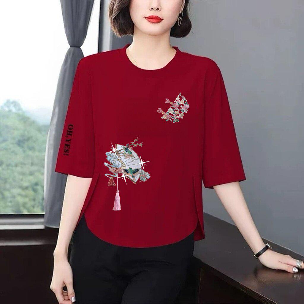 

Stylish Printed Three-Quarter Sleeve T-Shirt for Moms: Loose, Slimming, and Versatile Top for Middle-Aged and Elderly Women 2XL
