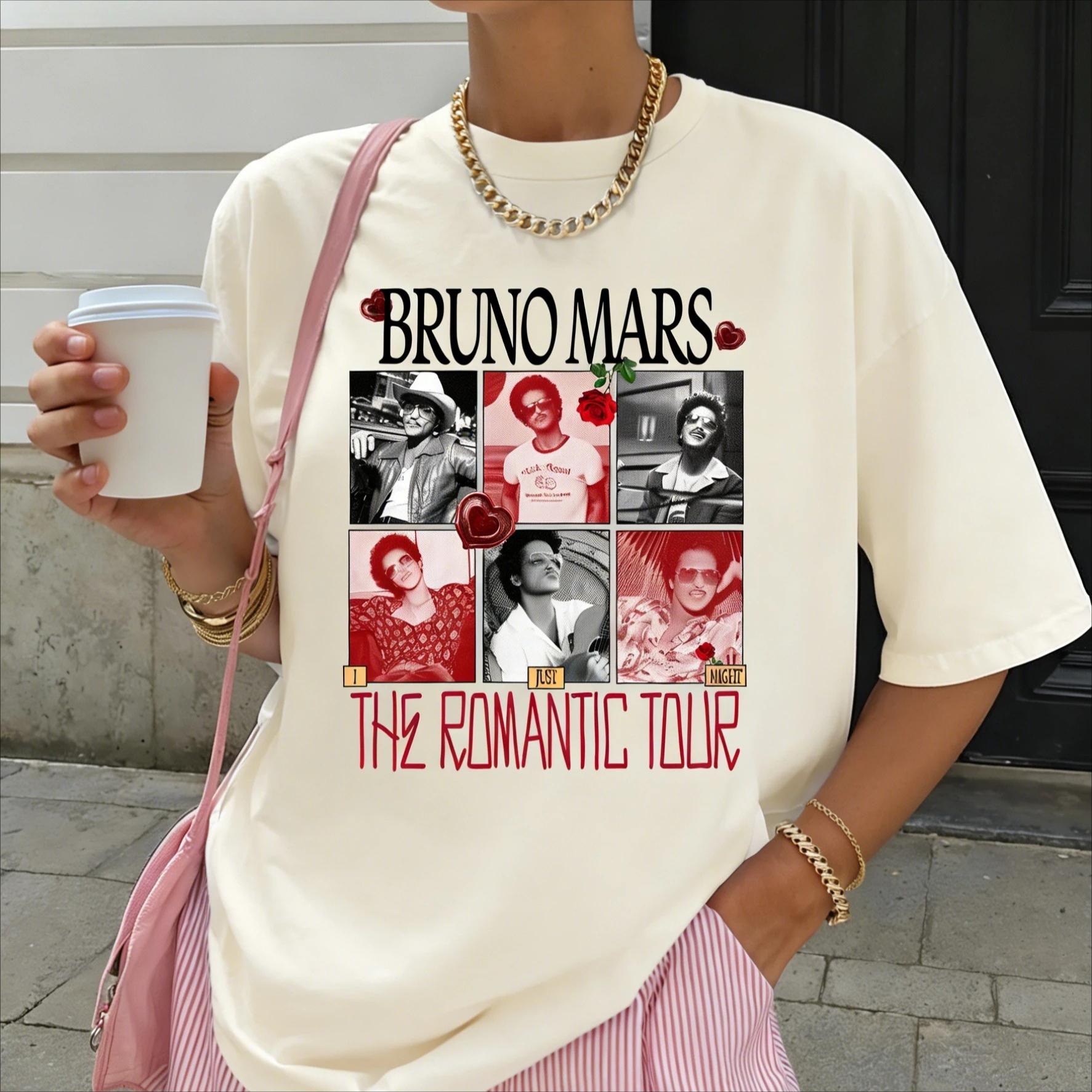 

2026 Bruno Mars Romantic Tour in Papua New Guinea New Album Cotton Men Women Fan T-shirts Comfortable and Breathable Ins Y2k 4XL синій