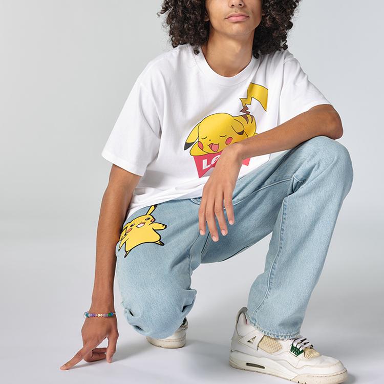 Levis X Pokémon Collaboration Pikachu Print Crew Neck Short Sleeve T-Shirt Unisex Tops White 59194-0002