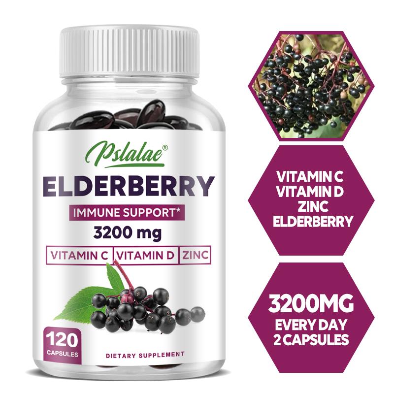 Elderberry Capsules 3200mg - with Black Elder Extract - Energy & Immune Booster