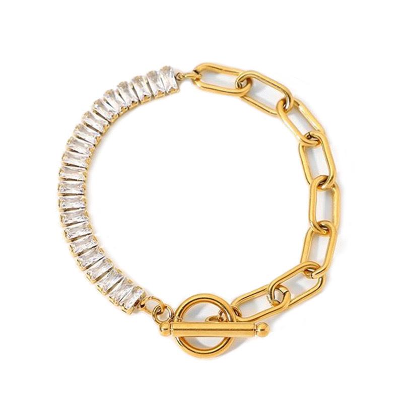 18K Gold PVD 316L Stainless Steel Waterproof Non-Tarnish Zircon Beach Jewelry Necklace Bracelet Factory Direct