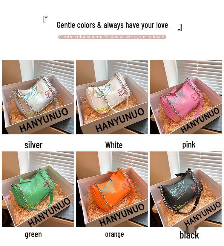 2023 Autumn Korean Style Girlish Heart Shoulder Bag: Niche Baguette Chain Design