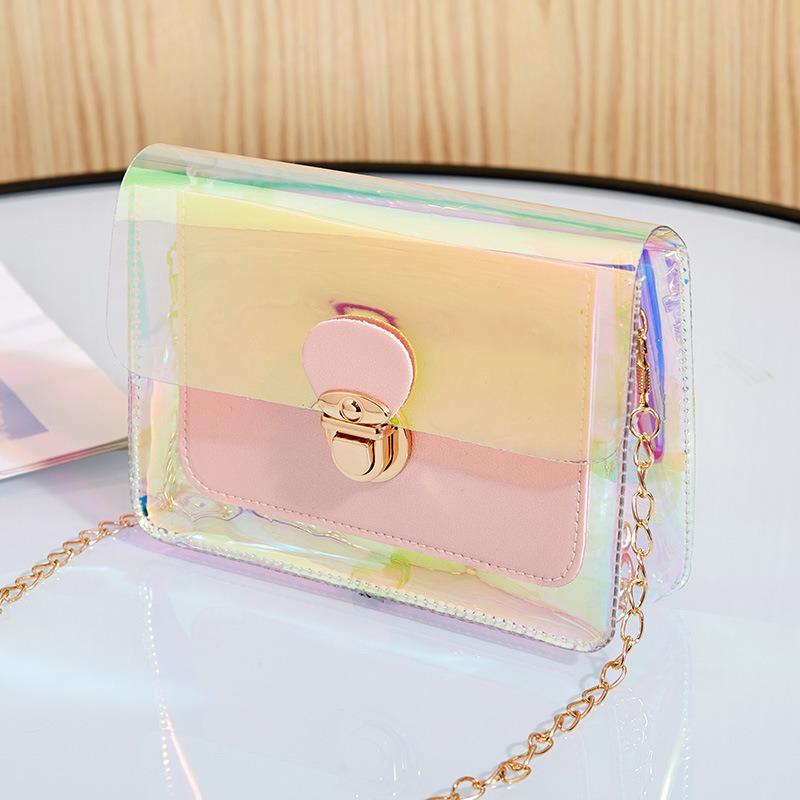 Refreshing Laser Transparent Shoulder Women's Bag Tide Crossbody Versatile Chain Small Square Bag