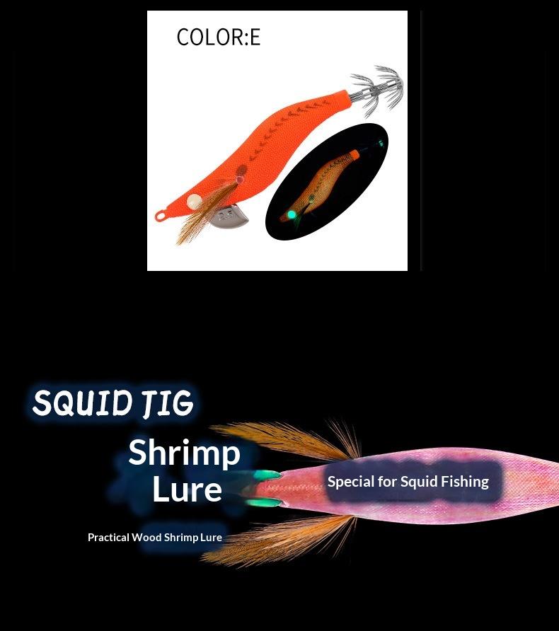 SWORDFISH Printed Luminous Wood Squid Lure Shrimp Artificial Hard Bait with Hooks for Sea Fishing and Lure Fishing