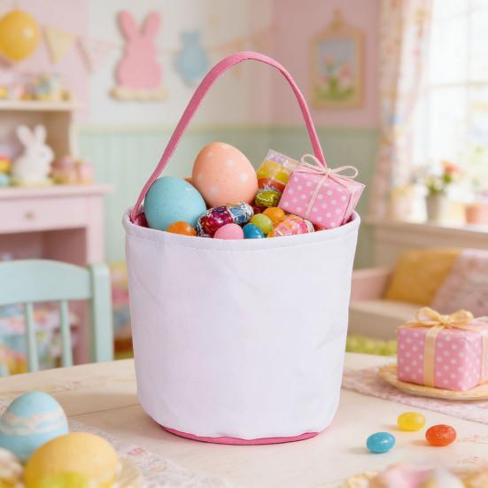 Easter Hand Gift Bag Bunny Pattern Handle Design Easter Egg Hunt Basket DIY Gift Candy Storage Pouch