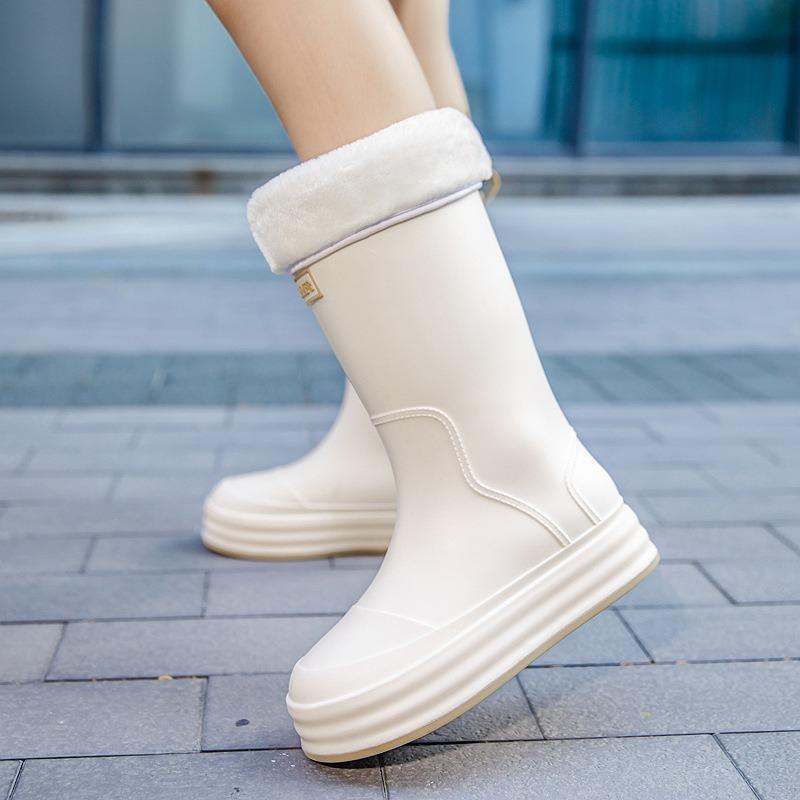 Rain shoes women's adult fashion long tube water shoes women's velvet warm rain boots waterproof and non-slip kitchen rubber shoes wear-resistant