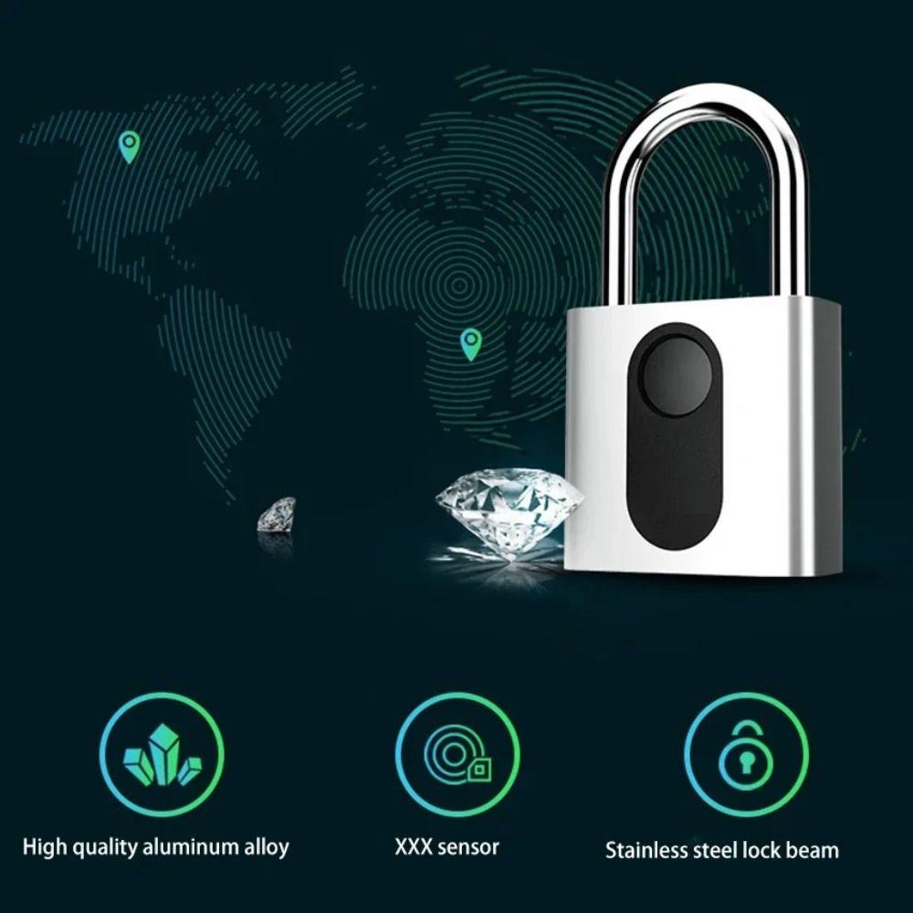 Portable Keyless Fingerprint Lock USB Charging Waterproof Smart Padlock Zinc Alloy Anti-theft Electronic Door Lock House Unlock