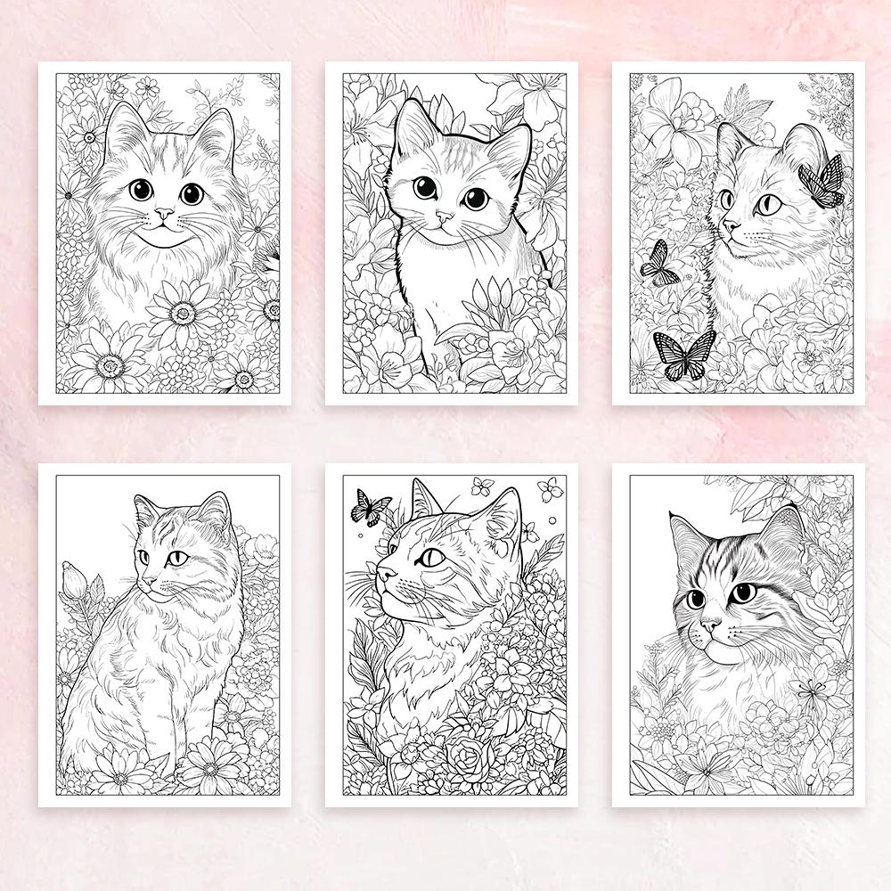 1 szt., Kolorowanka dla kota, Kolorowanka dla nastolatków, 30 różnych wzorów, Gruby papier 100 gsm, Redukcja stresu, Prezent urodzinowy