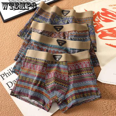 3pcs Summer Trend Breathable Men's Underwear Ethnic Retro Flat Underwear Men's Mid Waist Four Corner Shorts Boxer Brief