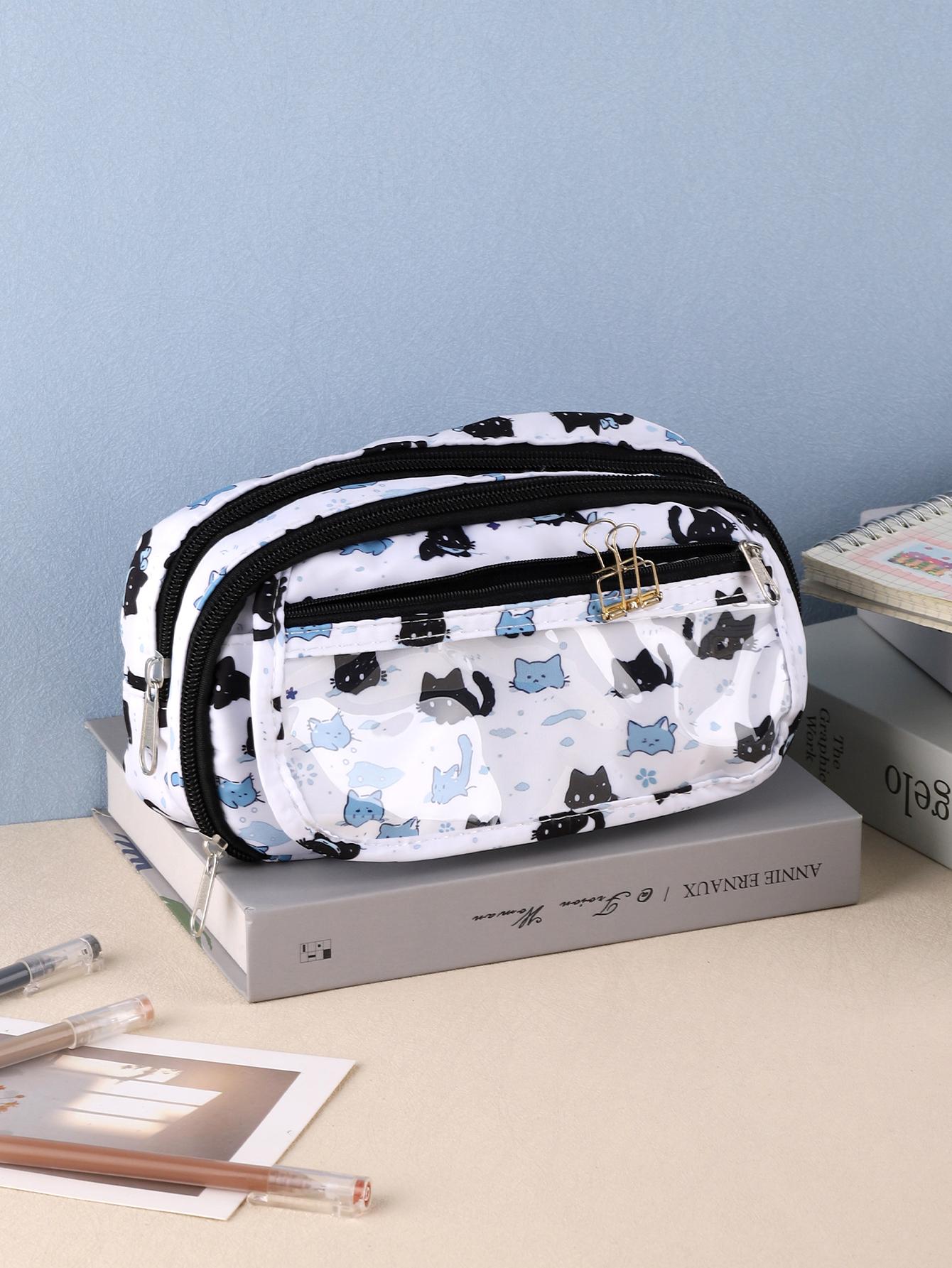 

Пенал Снежный котенок Многослойный пенал большой вместимости Сумка для хранения канцелярских принадлежностей Школьные офисные аксессуары Пеналы