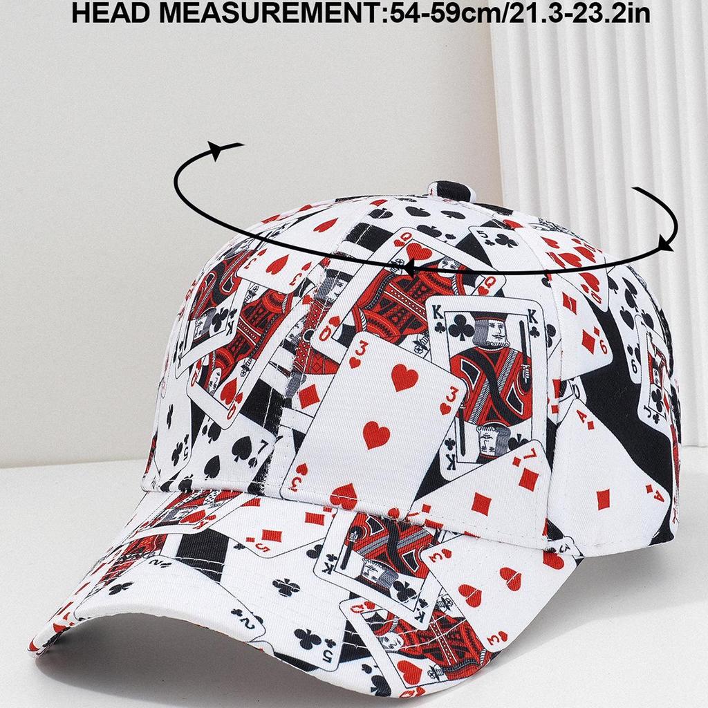 Unisex Poker Print Mesh Baseball Cap with Adjustable Back Buckle for Travel, Hiking, and Hip-Hop Styling.