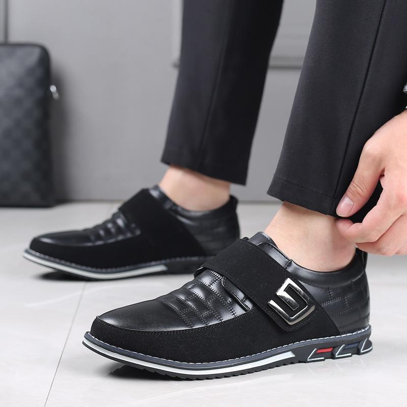 2025 Large Size Men's Casual Velcro Shoes Foreign Trade Large Size Men's Casual Non-slip Leather Shoes Embroidery Convenient