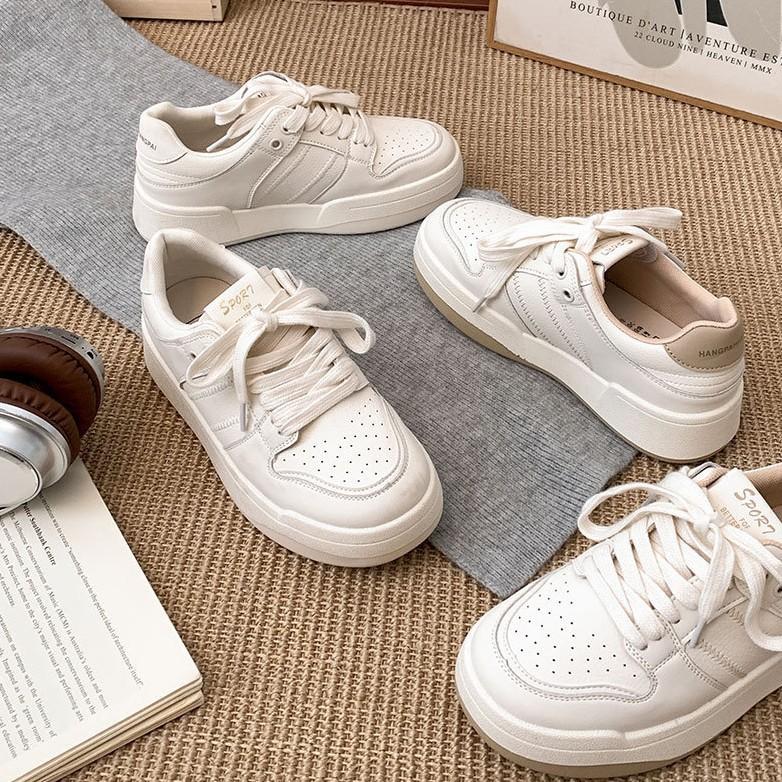 Platform White Shoes Women's Spring 2025 New Foreign Style Versatile College Style Lace-up Casual Fashion Sports Board Shoes
