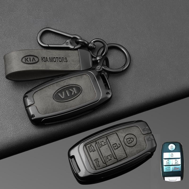 2026 Hot Car Sticker Zinc Alloy Leather Car Remote Key Case Cover Holder Shell For KIA Sedona Grand Carnival Sorento Protector K