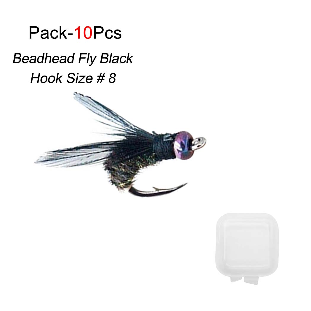 

10/20/25 шт. мушка с головкой, черные рыболовные мухи, насекомые, лосось, форель, приманки для рыбалки нахлыстом, рыбалка 10Pcs(No Box)