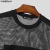 INCERUN Men O Neck Short Sleeve Letter Print Fishnet Mesh Sheer T-Shirts Tops