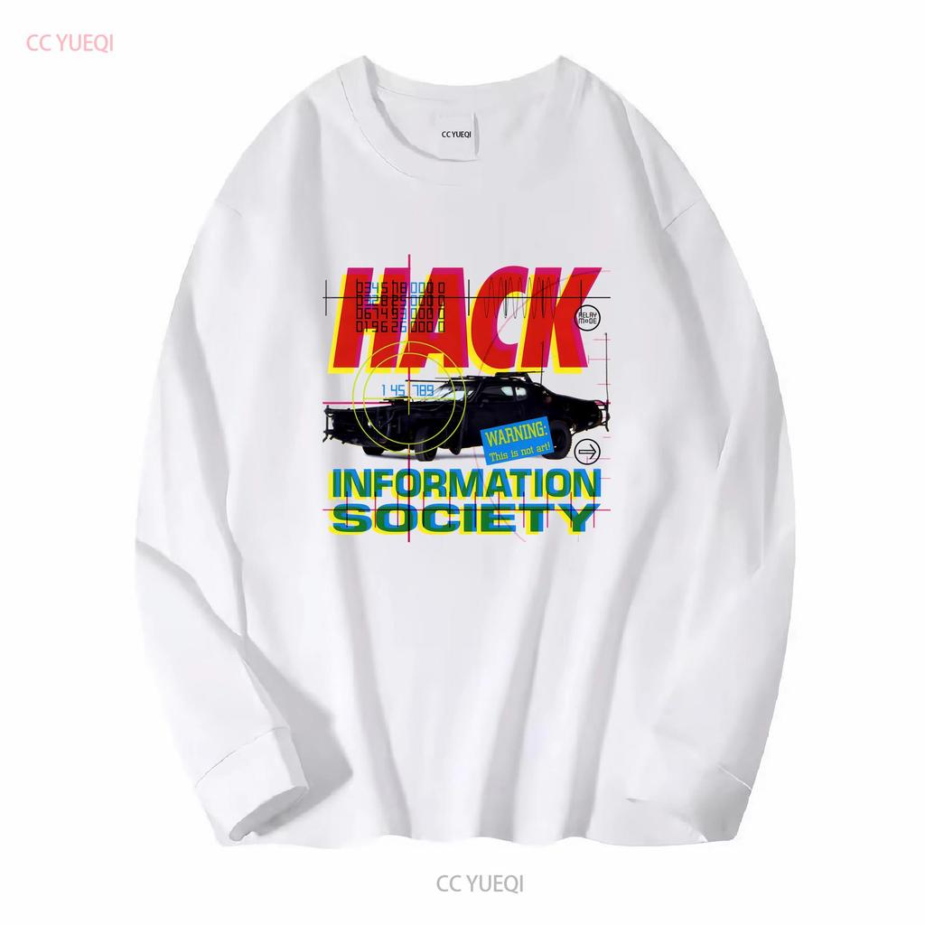 INFORMATION SOCIETY HACK NEW WHITE T SHIRT long or short sleeves vintage Washed Comfortable graphic Top For Everyday Wear Soft