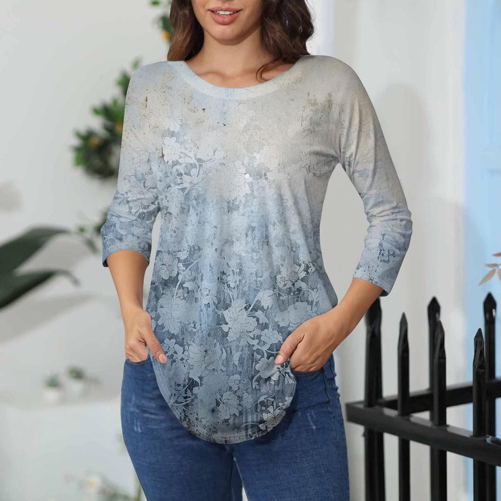 Damen-T-Shirts, 3/4-Ärmel, einfarbig, Pullover, Sommer, Frühling, Tops, Blusen