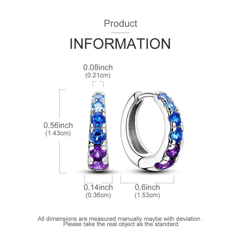 925 Silver Earrings Sparking Colorful Zirconia Hoop Earrings For Women Girls Party Anniversary Jewelry Gifts