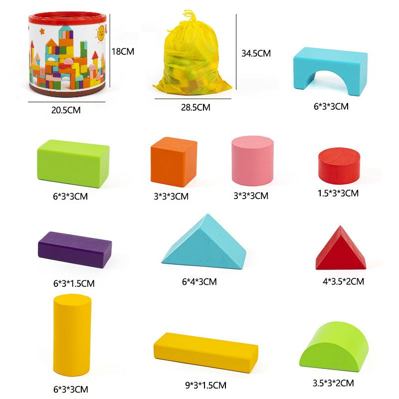 40-100 Pezzi Blocchi da Costruzione Colorati a Particelle Grandi, Giocattoli in Legno per Bambini, Educazione Precoce e Illuminazione Cognitiva