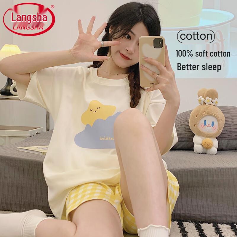 Langsha Women s Pure Cotton Short Sleeve Loungewear Set 2XL