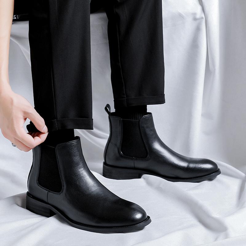 Fashion Business Low Heeled Men's Boots Chelsea Boots Leather Outdoor Formal Men Ankle Boots Luxury Brand Handmade Designer Casual Shoes