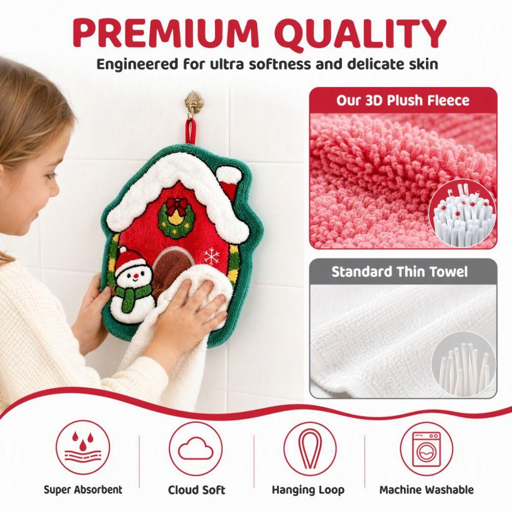 Quick-drying Christmas Tree Hand Towel Absorbent Santa Claus Handkerchief Xmas Decor