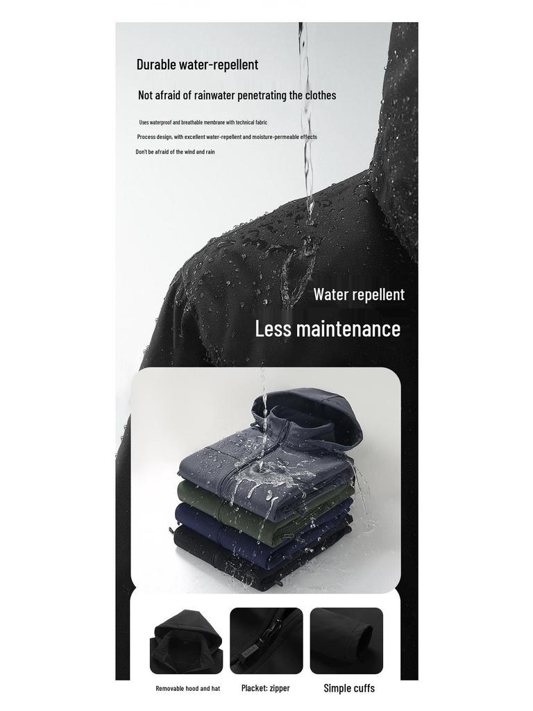 Men's Winter Softshell Jacket with Detachable Hood, Fleece-Lined, Windproof, and Warm - Plus Size Available