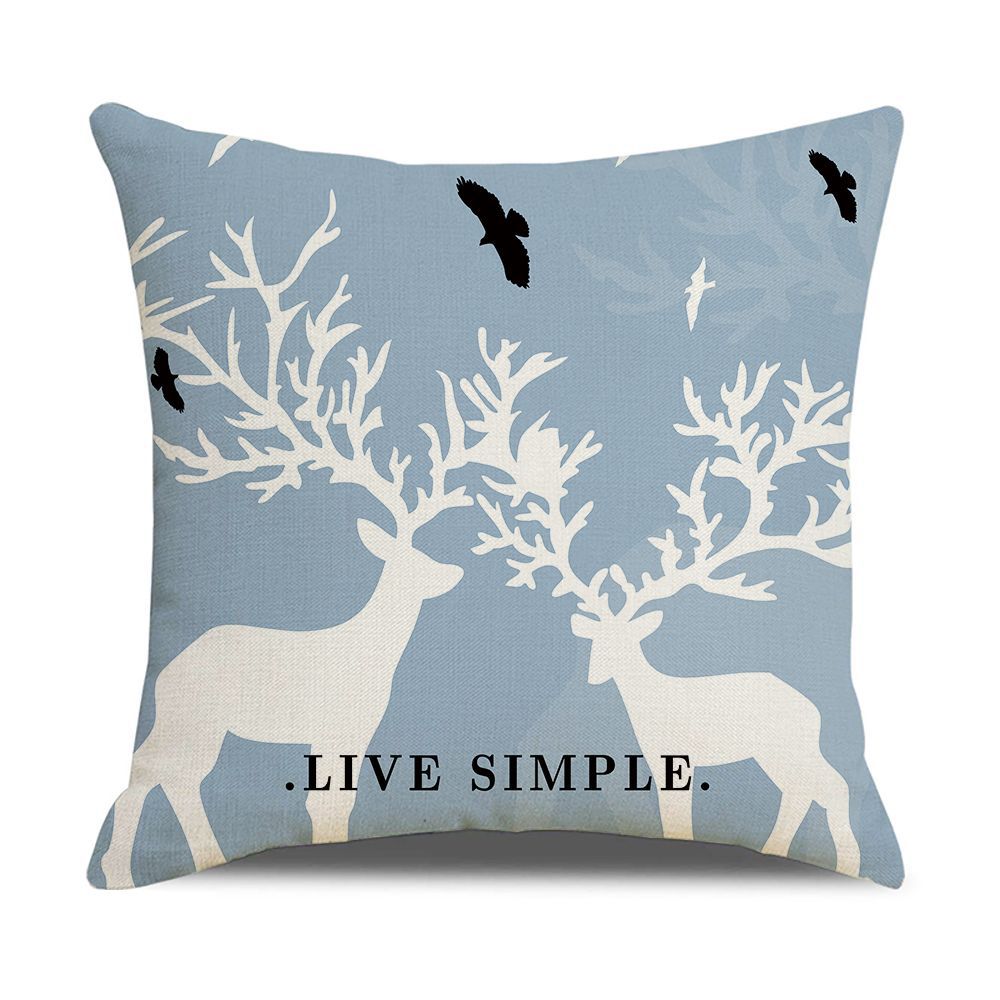 Ins Style Nordic Simple Geometric Abstract Small Fresh Green Plant Elk Linen Print Square Pillowcase