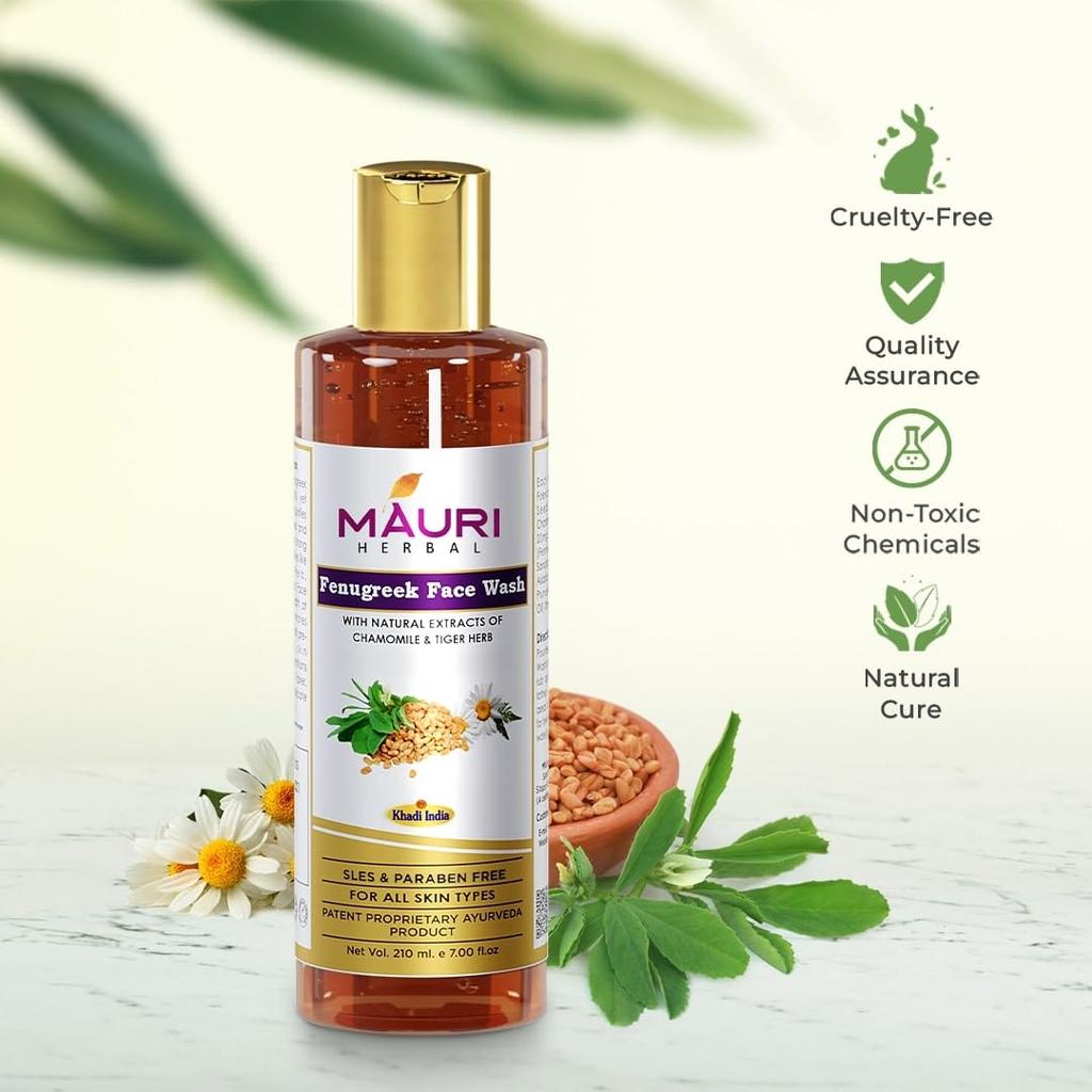 Khadi Mauri Herbal Fenugreek (Methi) Face Wash - Anti Pigmentation - Herbal and Ayurvedic - 210 Ml