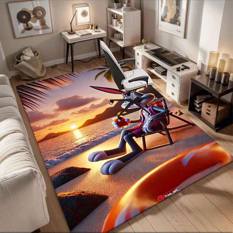 

Relaxing Bugs Bunny Beach Sunset Scene Wall Art Print Office Mat Home Decor Gift For Halloween & Christmas LD112 60cm by 90cm