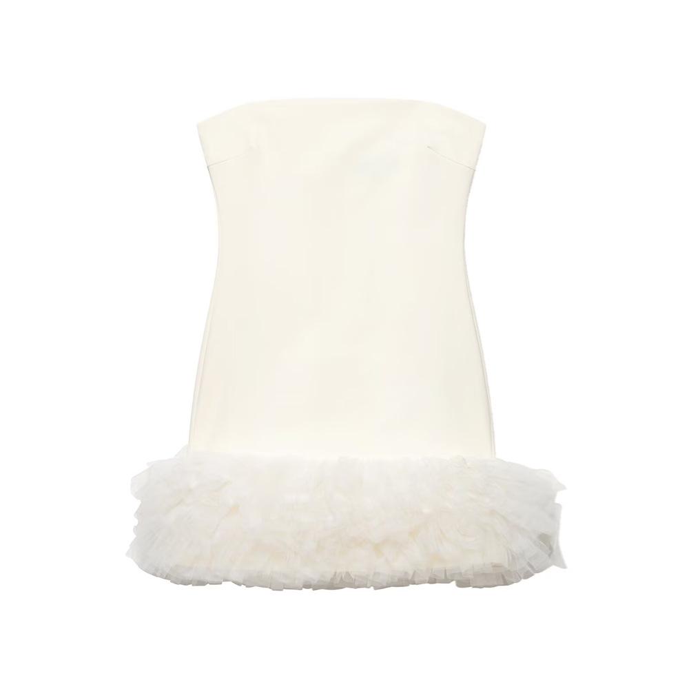 

Spring/Summer 2025 Slim Fit Silk Puff Hem Strapless Dress for Women XS