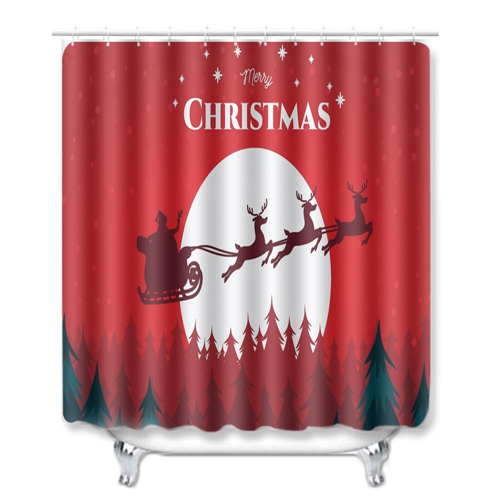 Christmas Bathroom Shower Curtain Toilet Floor Mat Four-Piece Bathroom Non-Slip Door Mat Kitchen Bedroom Absorbent Carpet