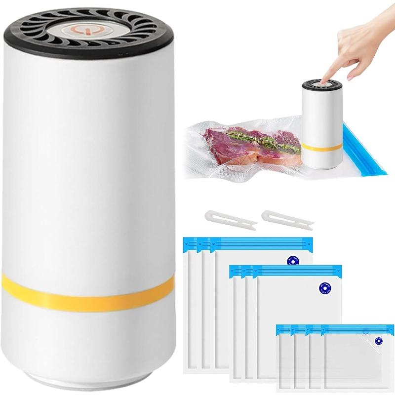 Mini Portable Food Vacuum Sealer Machine USB Rechargeable with 10 Reusable Bags, Handheld Vacuum Sealer Set for Dry or Moist Food, Compact Handy Pump белый