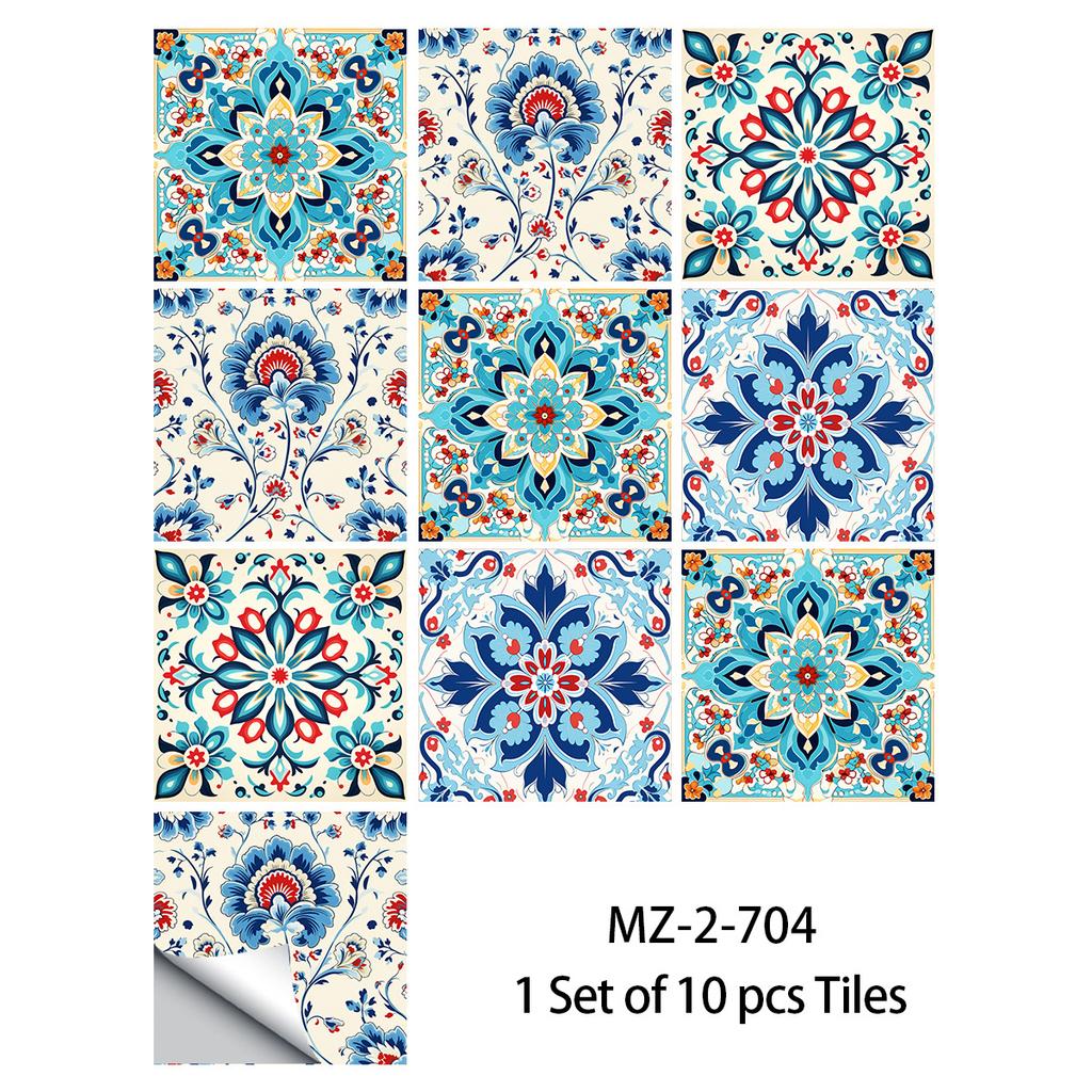 20x20cm 10 Pcs PVC Moroccan Pattern Wall Sticker for Kitchen Bathroom Cabinet Self-Adhesive Removable Reusable Easy DIY Home