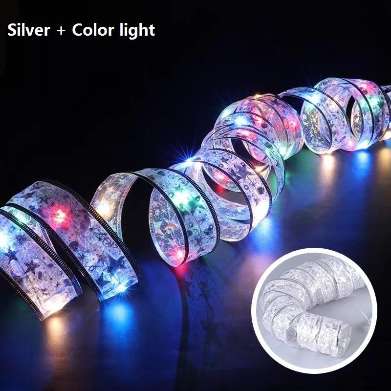 10M Christmas Light String Ribbon for Christmas Tree Decoration Double Layer Gold Stamping Luminous Ribbon Lamp Lace DIY Led Lights