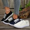 Women's Casual Canvas Sneakers Lightweight Lace-Up Low Tops Shoes for Spring Fall Breathable Black & White Sneakers
