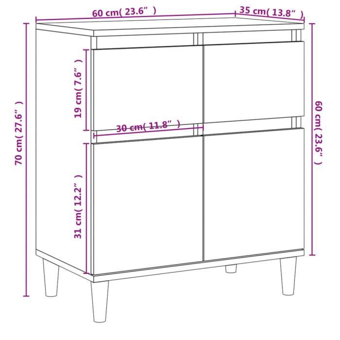 VidaXL Buffet Sonoma gris 60x35x70 cm Bois d'ingénierie 819682