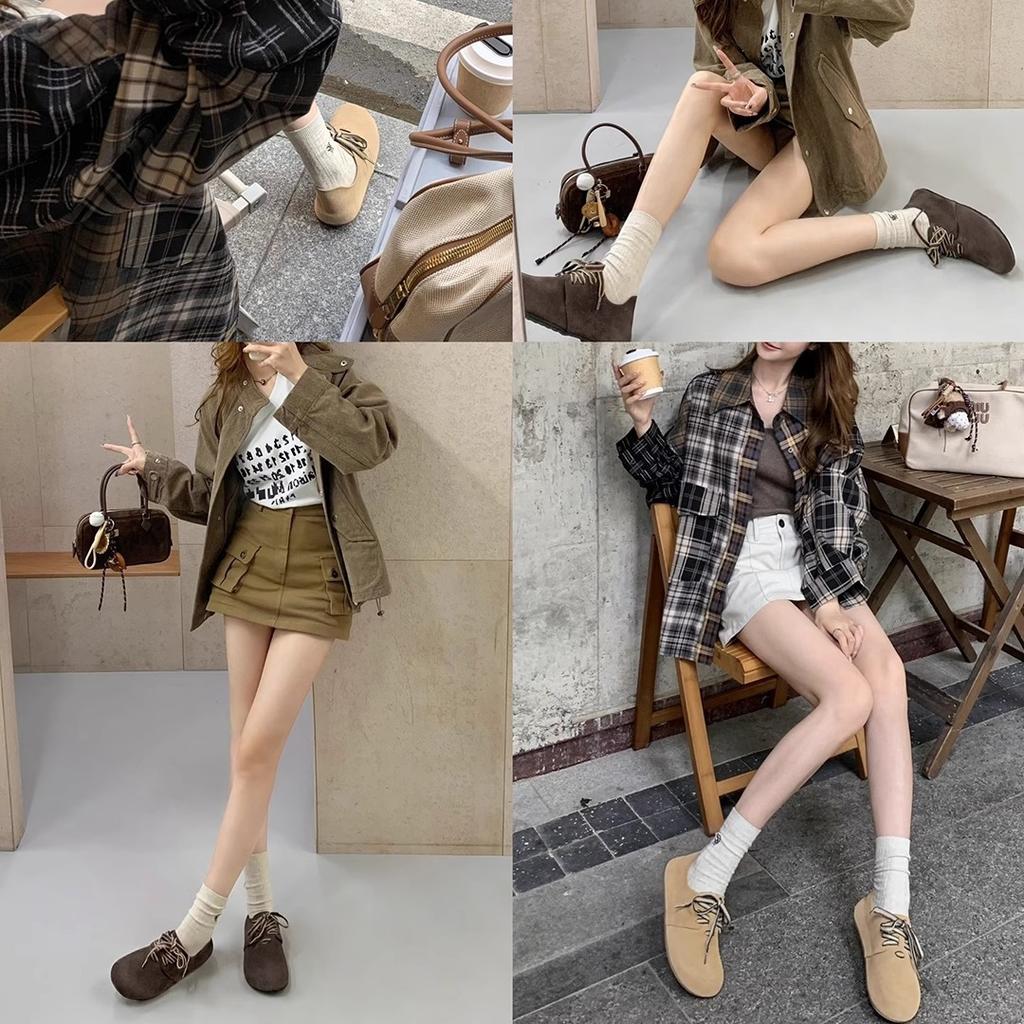 [sheii Su Yinyin] Soft Bread~ Waterproof and Anti-fouling Large Round Head Lace-up Casual Thick-soled Boken Shoes Women's Single Shoes