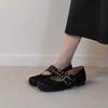Schafslederversion~ Stilvolle und einfache Niet-Doppelreiher-Flachmund-Einzel-Schuhe Damen-Retro-Leder-Rundkopf-Flache Mary Jane Schuhe