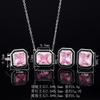 Huameimei Jewelry Set Retro Fashion Ring Women's Colorful Treasure Simulated Gemstone Square Earrings Pink Zirconia Necklace