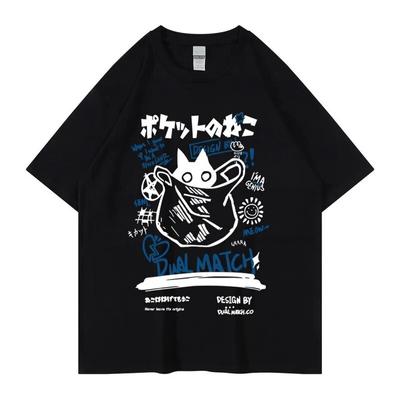 Unisex Cartoon T-Shirts 2023 Sommer Harajuku Kawaii Katze Bedruckte Kurzarm-Tees FeUnisex Paar Streetwear Lockere Kleidung Y2K Oberteile