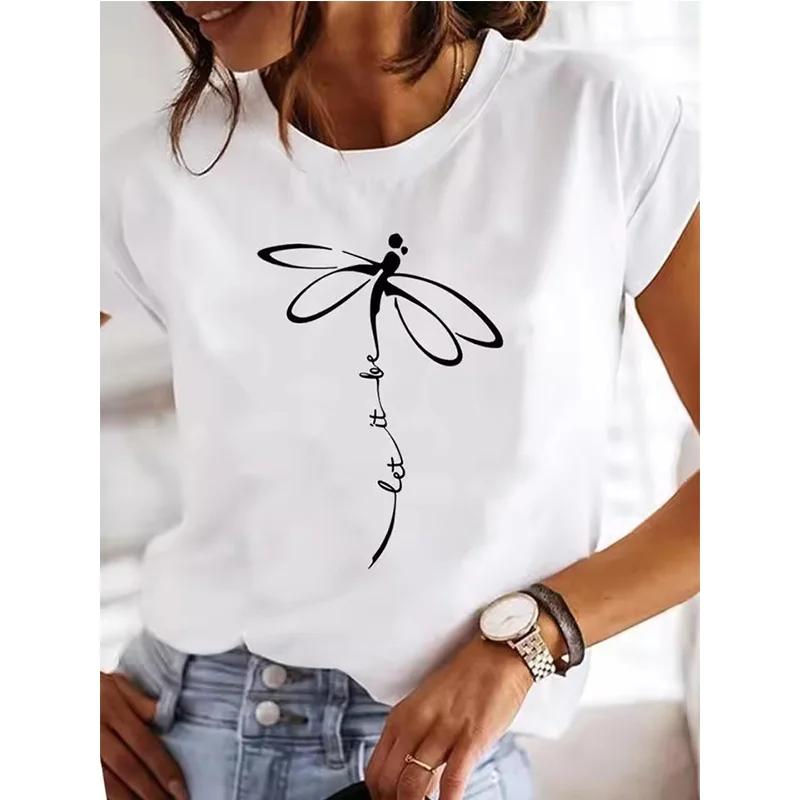 

Women s Short-sleeved Explosive Insect Butterfly Dragonfly Print Round Neck T-shirt Women Clothes Summer T Shirt Harajuku 4XL
